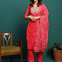 Sangria Embroidered Round-Neck Kurta With Trouser & Dupatta image 5