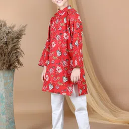 AWW HUNNIE Boys Floral Printed Regular Pure Cotton Kurta with Pyjamas image 5