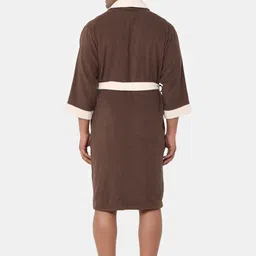 SPACES Brown Solid 380 GSM Pure Cotton Bath Robe image 4
