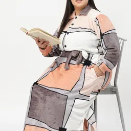 KLOTTHE Women Plus Size Printed Woolen Bath Robe With Belt image 4