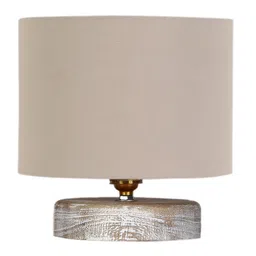 Devansh Grey & White Textured Cotton Table Lamp With Wood Base image 2