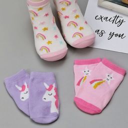 Yellow Bee Girls Pack Of 3 Patterned Cotton Ankle-Length Socks-picture-28