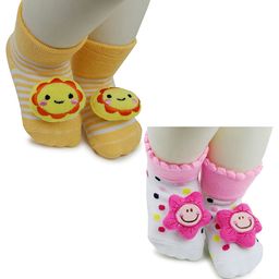 BAESD Infants Pack Of 2 Applique Detail Anti-Skid Stretchable Ankle Length Socks-picture-44