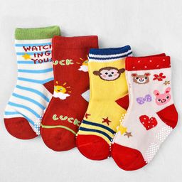 Moms Home Infants Pack of 4 Organic Cotton Patterned Ankle Length Socks-picture-17