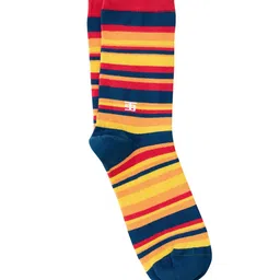 SockSoho Men Red & Yellow Striped  Calf-Length Socks image 2