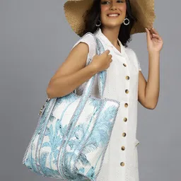 HANDICRAFT PALACE Floral Printed Oversized Structured Cotton Tote Bag image 3