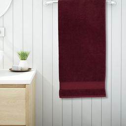 SPACES Maroon Solid 550 GSM Pure Cotton Bath Towel-picture-1