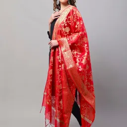 LOOM LEGACY Floral Woven Design Cotton Silk Dupatta image 3