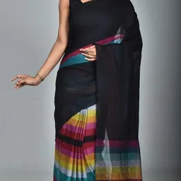 mj textile Solid/Plain Handloom Khadi, Pure Cotton Saree image 4