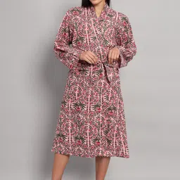 HANDICRAFT PALACE Floral Printed Pure Cotton Robe With Belt-picture-12