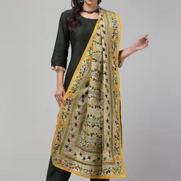 Tweedle Floral Embroidered Dupatta With Kantha Work-picture-37