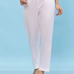 juniper Women Straight Fit White Pure Cotton Trousers-picture-25