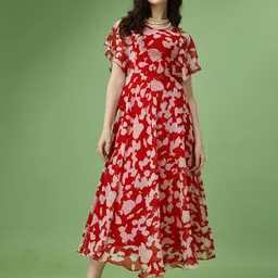 fashion2wear Women Fit and Flare Red, Pink Maxi/Full Length Dress-picture-20