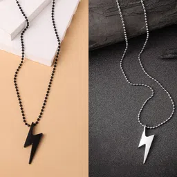 NVR Set of 2 Rhodium-Plated Contemporary Pendants With Chains-picture-21