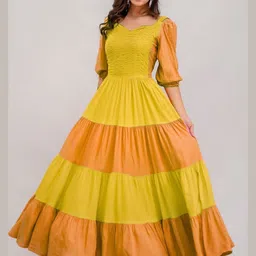 here&now Solid Rayon Blend Stitched Anarkali Gown image 3