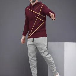 blive Men Night Suit Set Maroon, Grey Solid image 3