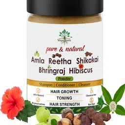 vegan roots Amla Reetha Shikakai Bhringraj Hibiscus 150g formulated Mix Powder for Hair image 1