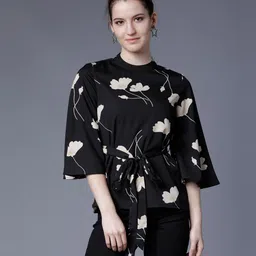 tokyo talkies Casual Flared Sleeves Printed Women Black, Beige Top-picture-21