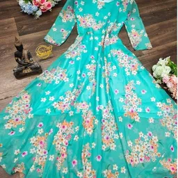 reva enterprise Printed, Floral Print Georgette, Crepe Stitched Anarkali Gown image 2