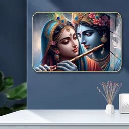 Premium Crystal Radhe Krishna High Gloss Surface with Golden Slim Fram Glass Print 12 inch x 18 inch Painting-image-42