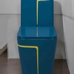 solano Dimond Quality LT026 Royal Blue commode with Yellow Finishing Line and Round Flush Button Western Commode image 3