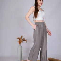 vivika Women Straight Fit Grey Viscose Rayon Trousers image 3