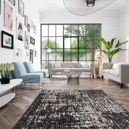 ddecor Black Abstract Polyester 4 ft x 6 ft Machine Made Carpet image 1