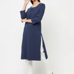 Espresso Printed Keyhole Neck Cotton Kurta image 3