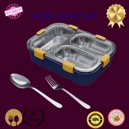 moira international Compartment -3 Sealed Leak Proof Stainless Steel For Kid's & Adult_B249 3 Containers Lunch Box-picture-20