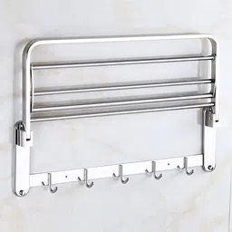 garbnoire Lavish 2 feet Stainless Steel Folding Towel Rack | Towel Stand | Towel Hanger | Towel Holder | Rack Shelf | Bathroom Accessories (Round) (24 INCH) Silver Towel Holder image 4