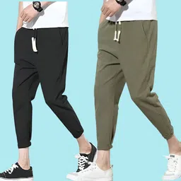 shotek Pack of 2 Men Solid Black, Light Green Track Pants-picture-17
