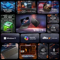 Acer Nitro V 15 Intel Core i5 13th Gen 13420H - (16 GB/512 GB SSD/Windows 11 Home/8 GB Graphics/NVIDIA GeForce RTX 5050) ANV15-52 Gaming Laptop image 2