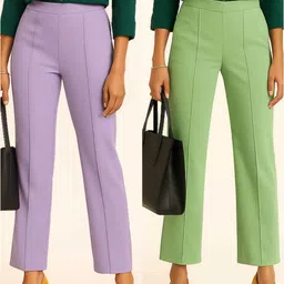 swadeshitrader Pack of 2 Women Solid Light Green, Purple Track Pants-picture-20