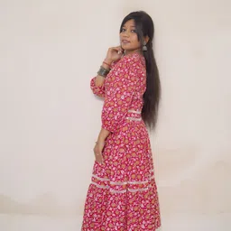 kappufashion Women High Low Red Maxi/Full Length Dress image 3