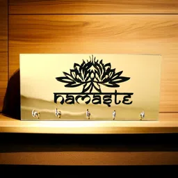 zeni maa Luxury Namaste Lotus Wall Mounted Key Holder | Gold Mirror Finish Home Decor Acrylic Key Holder image 3