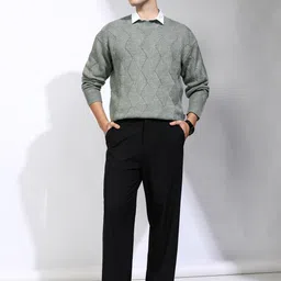 highlander Men Self Design Round Neck Grey Sweater image 3