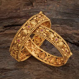 Kushal's Fashion Jewellery Set Of 2 Gold-Plated Stone-Studded Antique Bangles-picture-52