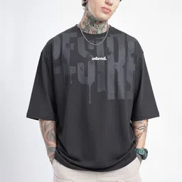 unbrnd Men Graphic Print Crew Neck Pure Cotton Grey T-Shirt-picture-13