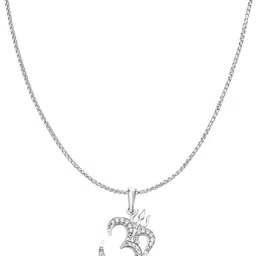 Zarkan 925 Silver OM Trishul Pendant With Chain Rhodium Zircon Silver-picture-24