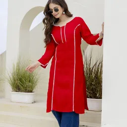 surhi Women Solid Viscose Rayon Straight Kurta image 3