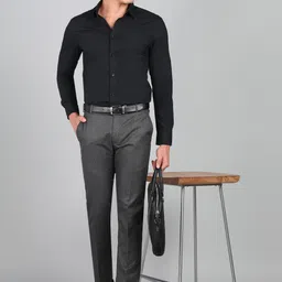 raymond Men Slim Fit Grey Polyester Trousers image 4