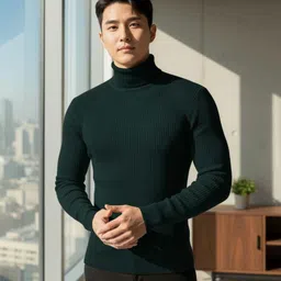 fashlook Men Solid High Neck Green Sweater-picture-19