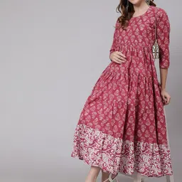 glam roots Women Floral Print Cotton Blend Flared Kurta-picture-11