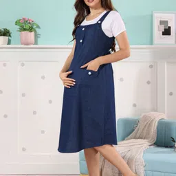 easymom Women A-line Dark Blue Midi/Calf Length Dress image 2