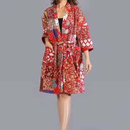 HANDICRAFT PALACE Red Printed Patchwork Quilted Pure Cotton Bathrobe-picture-34