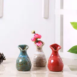 TAYHAA Red & Blue 3 Pieces Glossy Ceramic Vases With Beak Like Mouths-picture-10