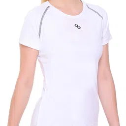 colors & blends Women Solid Round Neck Polyester White T-Shirt image 3