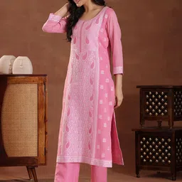Libas Pink Ethnic Motifs Pure Cotton Kurta with Trousers & Dupatta image 4
