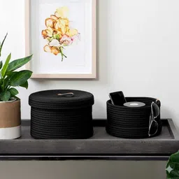 baylal Cotton Round Wooden Serving Tray | Pack of 2 | Size : 8x5, 6x4 Inches Storage Basket image 4