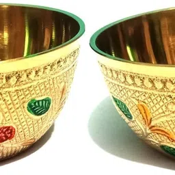 unicornglazz Brass Decorative Bowl Brass Pooja Bowl 1.8 Inch|Handcrafted Brass Bowl with Multicolor Floral Design image 1